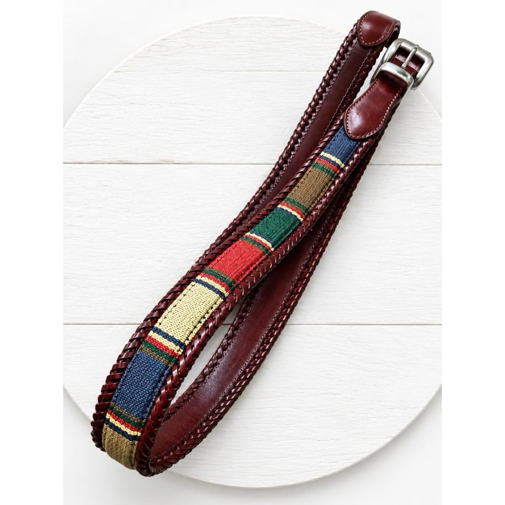 Brighton Mens Santos Tapestry Leather Belt Size 40 Braided Woven Plaid 67506